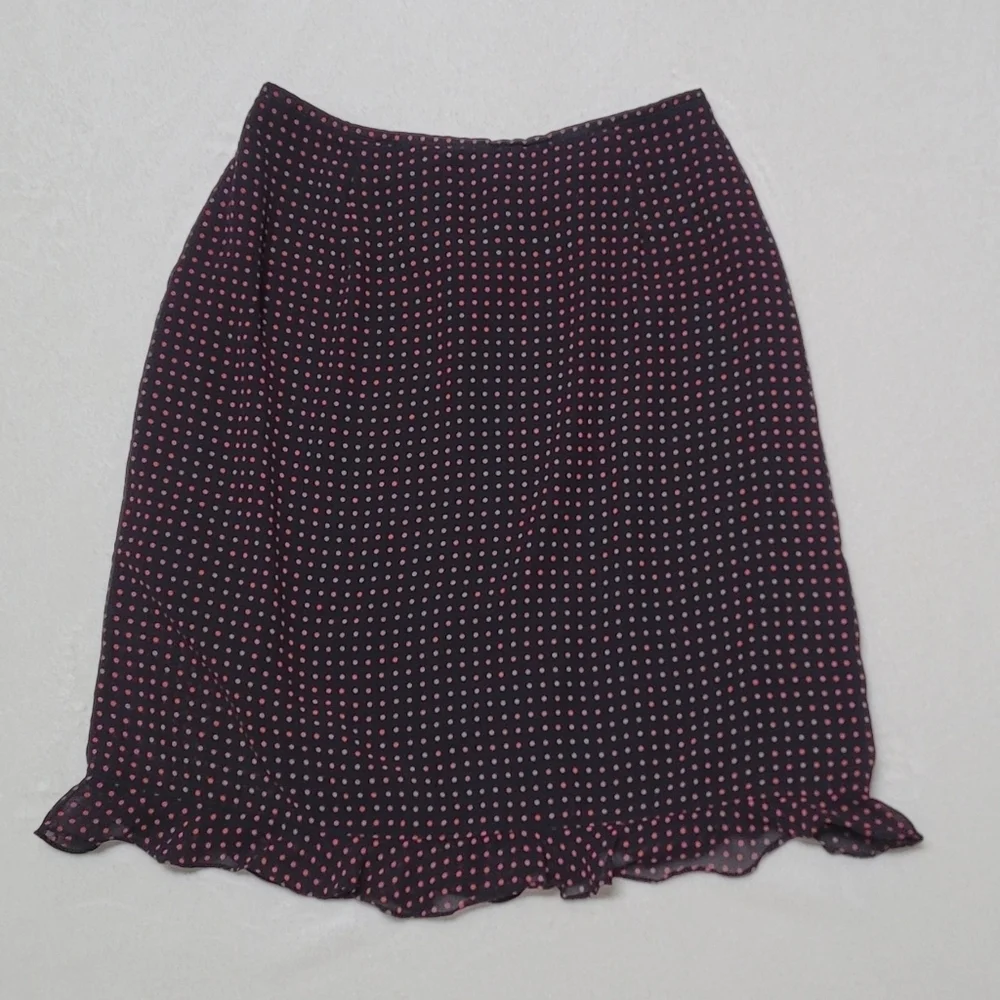 Vintage Kathie Lee Pink Orange Polka-dot Chiffon Ruffle Hem Bubble Skirt 16